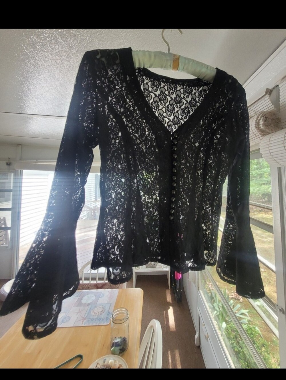Vintage Victorian Style Black Lace Button-Front Blouse
